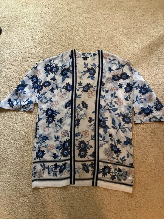 Ann Taylor Tops - Ann Taylor Kimono, Size XS/S, White/Black/Blue Floral